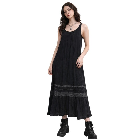 Dresses & Skirts - MILLENNIUM Grey Crinkle Midi Dress Tiered Minimalist Lagenlook Size L